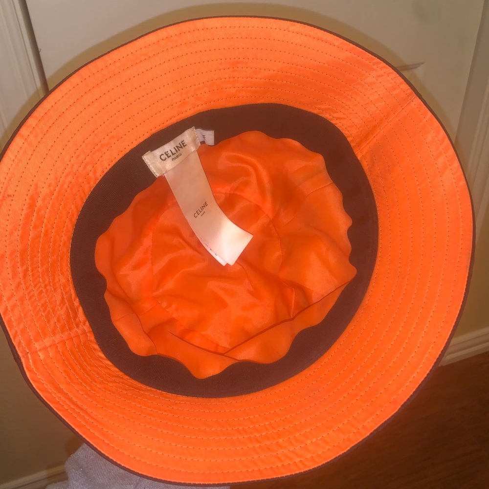 CELINE Unisex Street Style Quilting Bucket Wide-brimmed Hat Black/Orange Size M - Picture 6 of 8